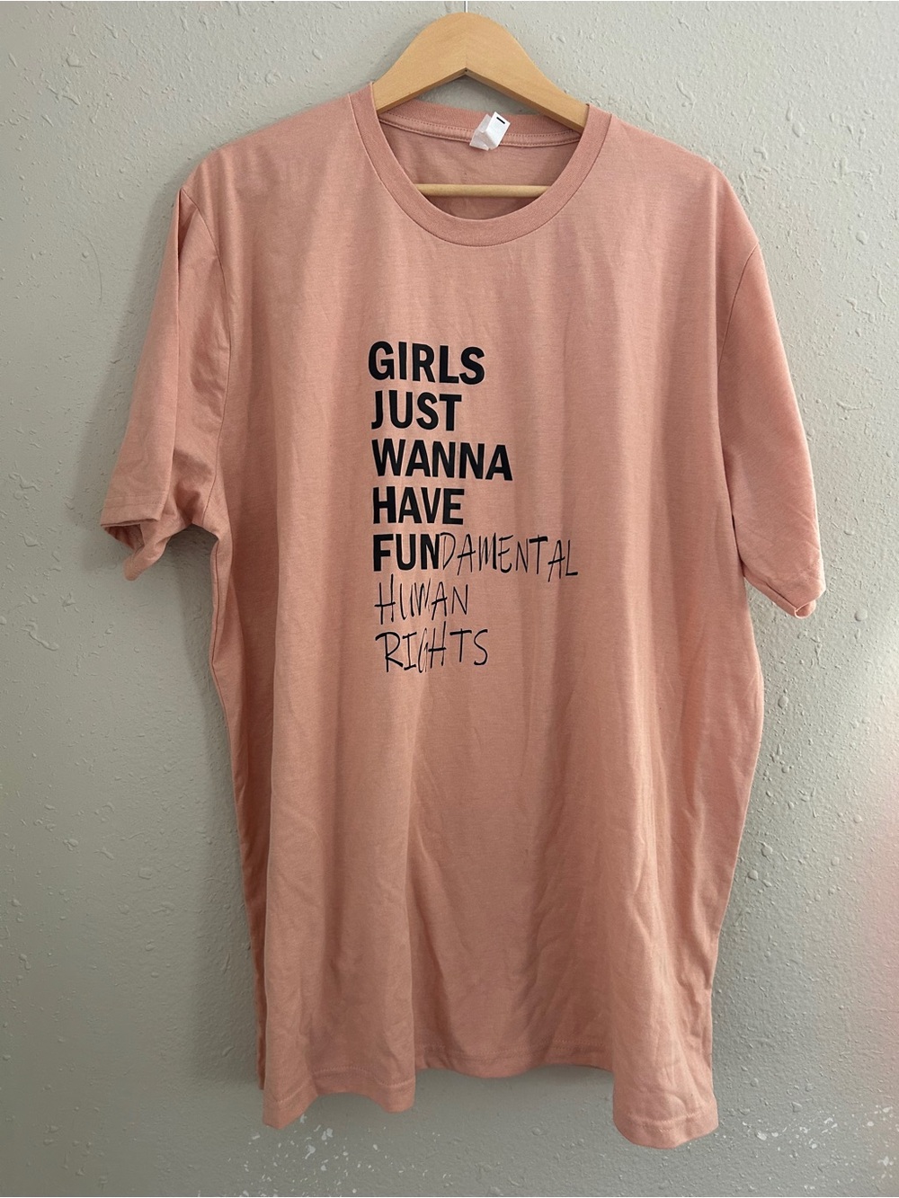 Girls Just Wanna Have Fundamental Human Rights Pink Tee 2X Girl Power Casual
